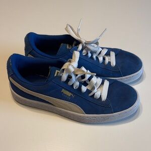 Puma Classic Blue and White Suede Sneakers